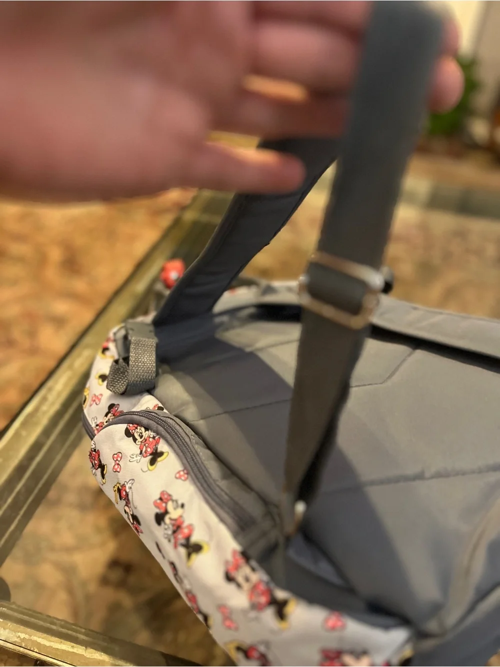 Disney Baby Minnie Mouse Gray Backpack Red Bow Print Bag